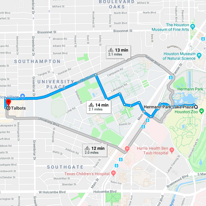Hermann Park to Rice Village - Perfect for a family outing or casual date. Stops include the Houston Zoo, Miller Outdoor Theatre, and Rice Village Shops & Restaurants.