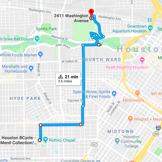Montrose to Washington Ave - Art exploration with a comfortable ride through Montrose. Stops include Silos at Sawyer Yards, Menil & Rothko Chapel, and Catalina Coffee.
