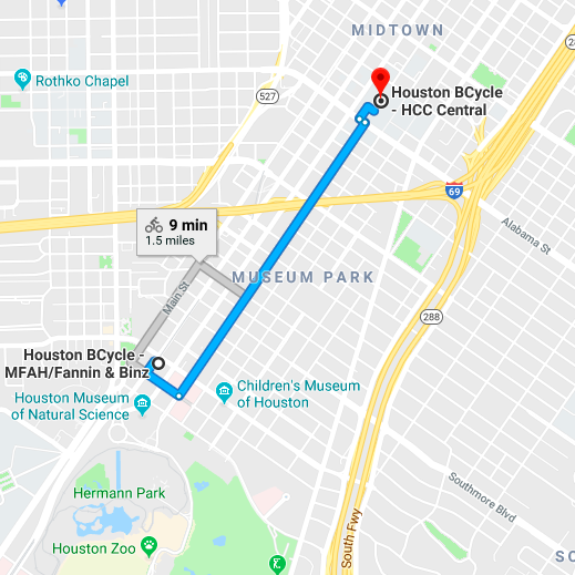 Museum District Jaunt - There are so many Museum District institutions to explore via bike share. This ride starts at the MFAH and ends near the Buffalo Soldier Museum.